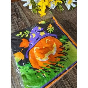 Vintage NIP Halloween Pumpkin Magic Witch Hat‎ Party Napkins 20 Count 90s Party